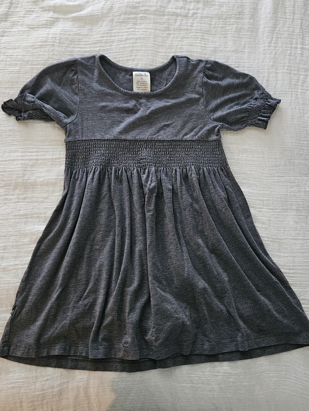 Matilda Jane Charcoal Gray Short Sleeve Smocked Waist Dress Size 6